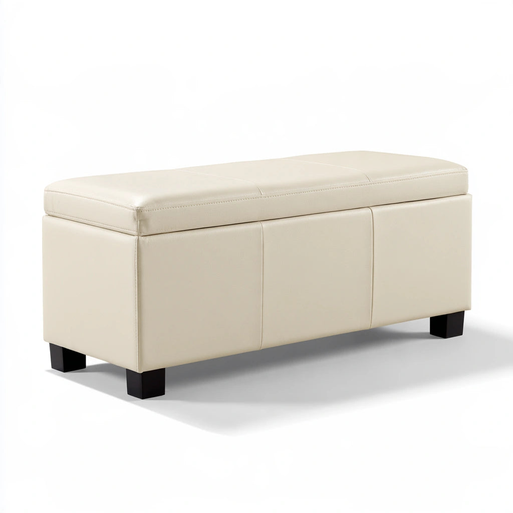 Banc coffre rembourré aux lignes épurées, coloris blanc