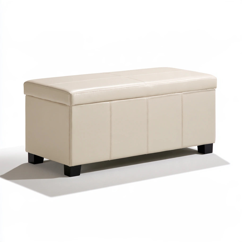 Banc coffre rembourré aux lignes épurées, coloris blanc