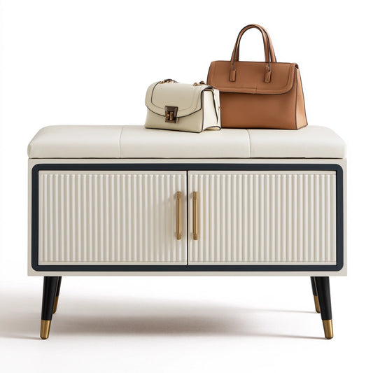 Banc avec rangement en similicuir, coloris blanc