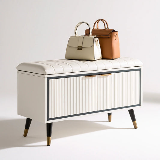 Banc avec rangement en similicuir, coloris blanc