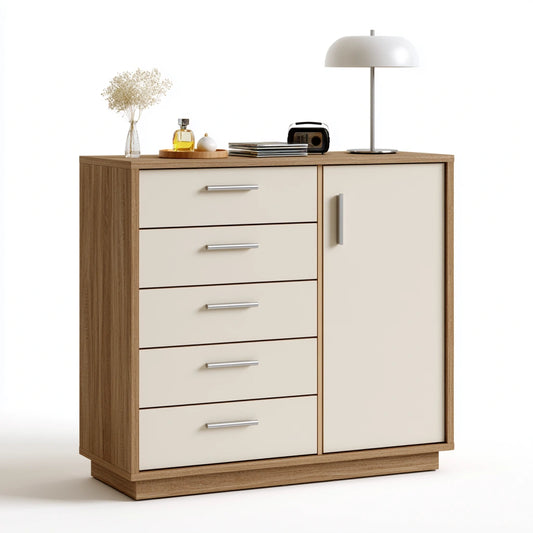 Meuble de rangement en bois, coloris brun naturel