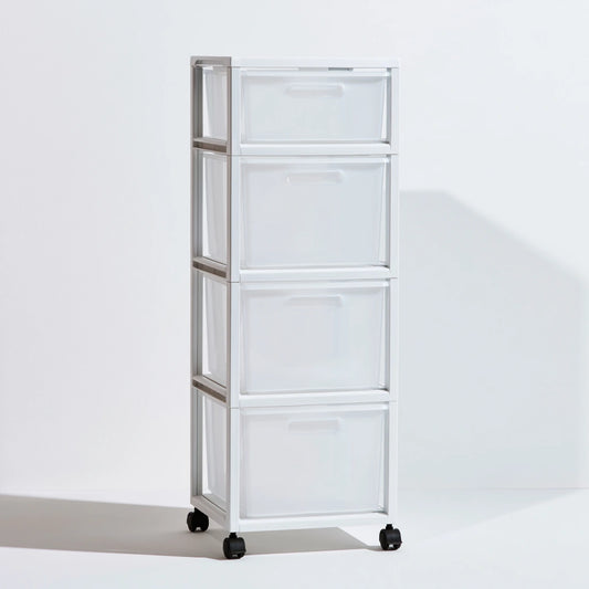 Chariot de rangement en plastique à trois niveaux, coloris blanc