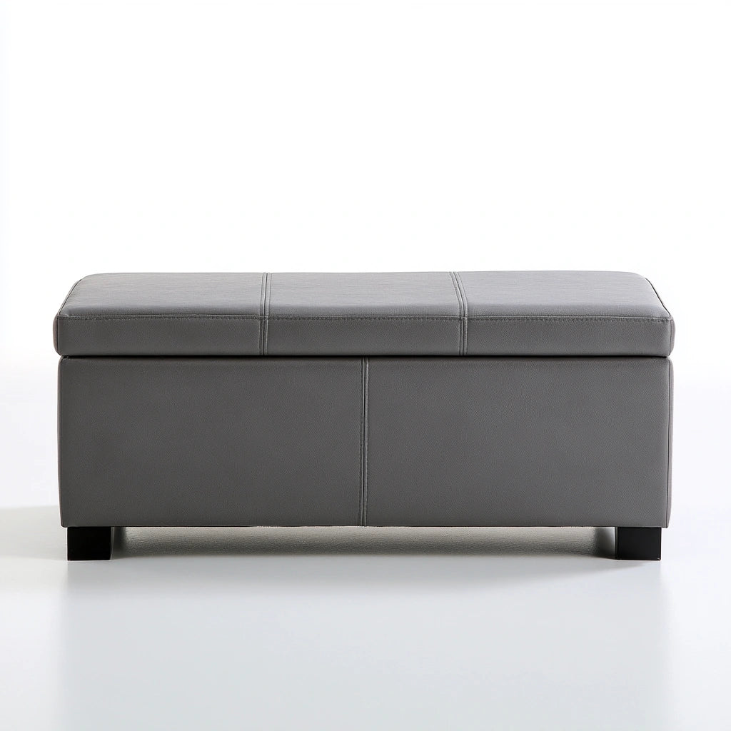 Banc coffre rembourré en similicuir, coloris gris