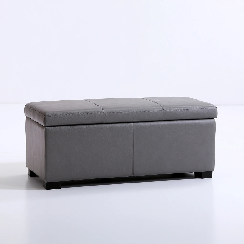 Banc coffre rembourré en similicuir, coloris gris